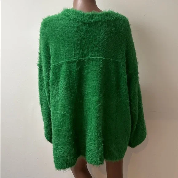 Free People Harrison Bunny crew fuzzy teddy sweater oversized green XL - Picture 6 of 9